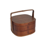 Maxbell Portable Bento Box Practical Wood Wooden Bento Box for Work Farmhouse School 22x22x21 cm Dark brown