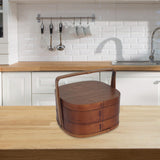 Maxbell Portable Bento Box Practical Wood Wooden Bento Box for Work Farmhouse School 22x22x21 cm Dark brown