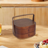 Maxbell Portable Bento Box Practical Wood Wooden Bento Box for Work Farmhouse School 22x22x21 cm Dark brown