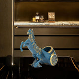 Maxbell Wine Bottle Holder Animal Figurine Bottle Rest Statue for Bar Countertop Decor Horse Blue