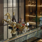 Maxbell Wine Bottle Holder Animal Figurine Bottle Rest Statue for Bar Countertop Decor Horse Pull cart Gold