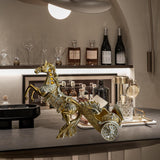 Maxbell Wine Bottle Holder Animal Figurine Bottle Rest Statue for Bar Countertop Decor Horse Pull cart Gold