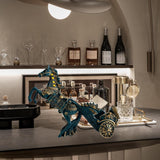 Maxbell Wine Bottle Holder Animal Figurine Bottle Rest Statue for Bar Countertop Decor Horse Pull cart Blue
