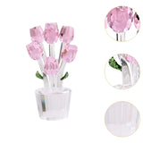 Maxbell Glass Roses Figurine 3D Wedding Roses Flowers Bouquets Ornament for Christmas pink