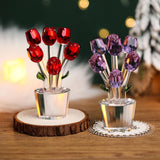 Maxbell Glass Roses Figurine 3D Wedding Roses Flowers Bouquets Ornament for Christmas red