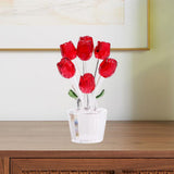 Maxbell Glass Roses Figurine 3D Wedding Roses Flowers Bouquets Ornament for Christmas red