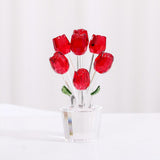 Maxbell Glass Roses Figurine 3D Wedding Roses Flowers Bouquets Ornament for Christmas red