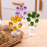 Maxbell Glass Roses Figurine 3D Wedding Roses Flowers Bouquets Ornament for Christmas yellow