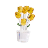 Maxbell Glass Roses Figurine 3D Wedding Roses Flowers Bouquets Ornament for Christmas yellow