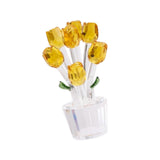 Maxbell Glass Roses Figurine 3D Wedding Roses Flowers Bouquets Ornament for Christmas yellow