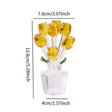 Maxbell Glass Roses Figurine 3D Wedding Roses Flowers Bouquets Ornament for Christmas yellow