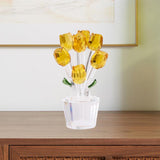 Maxbell Glass Roses Figurine 3D Wedding Roses Flowers Bouquets Ornament for Christmas yellow