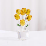 Maxbell Glass Roses Figurine 3D Wedding Roses Flowers Bouquets Ornament for Christmas yellow
