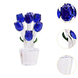 Maxbell Glass Roses Figurine 3D Wedding Roses Flowers Bouquets Ornament for Christmas blue