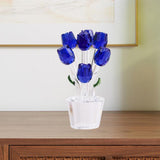 Maxbell Glass Roses Figurine 3D Wedding Roses Flowers Bouquets Ornament for Christmas blue