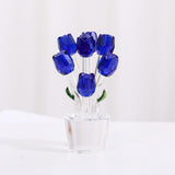 Maxbell Glass Roses Figurine 3D Wedding Roses Flowers Bouquets Ornament for Christmas blue