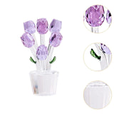 Maxbell Glass Roses Figurine 3D Wedding Roses Flowers Bouquets Ornament for Christmas purple
