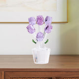 Maxbell Glass Roses Figurine 3D Wedding Roses Flowers Bouquets Ornament for Christmas purple