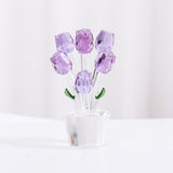 Maxbell Glass Roses Figurine 3D Wedding Roses Flowers Bouquets Ornament for Christmas purple