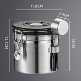 Maxbell Coffee Canister Utensils Airtight Storage Tank for Nuts Loose Leaf Tea Salts 1.2L Silver