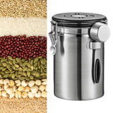 Maxbell Coffee Canister Utensils Airtight Storage Tank for Nuts Loose Leaf Tea Salts 1.8L Silver