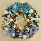 Lighted Christmas Wreath Front Door Wreath for Indoor Outdoor Wall Fireplace Blue White