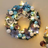 Lighted Christmas Wreath Front Door Wreath for Indoor Outdoor Wall Fireplace Blue White