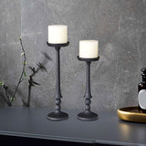 Maxbell 2 Pieces Pillar Candle Holders Iron Candlestick for Christmas Events Dinning Black