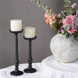 Maxbell 2 Pieces Pillar Candle Holders Iron Candlestick for Christmas Events Dinning Black