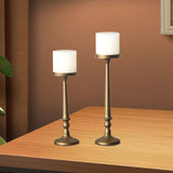 Maxbell 2 Pieces Pillar Candle Holders Iron Candlestick for Christmas Events Dinning Gold