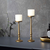 Maxbell 2 Pieces Pillar Candle Holders Iron Candlestick for Christmas Events Dinning Gold
