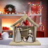 Maxbell Christmas Manger Nativity Craft Holy Family Figurine for Cabinets Shelf Home