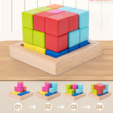 Maxbell 3D Cube Puzzle Preschool Learning Toy Wooden Block Puzzle Children Kid Adults