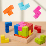 Maxbell 3D Cube Puzzle Preschool Learning Toy Wooden Block Puzzle Children Kid Adults