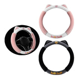 Maxbell Cat Ear Plush Steering Wheel Cover Easily Install Soft Comfortable for Women Pink