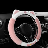 Maxbell Cat Ear Plush Steering Wheel Cover Easily Install Soft Comfortable for Women Pink