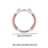 Maxbell Cat Ear Plush Steering Wheel Cover Easily Install Soft Comfortable for Women Pink