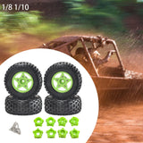 Maxbell 4Pcs 1:8 1:10 Wheels and Tires DIY Supply Rubber Tires Set Hobby Model Truck green