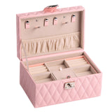 Maxbell Jewelry Case Portable Earrings Box Double Layers for Bathroom Travel Desktop Pink