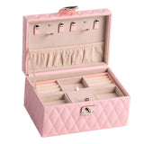 Maxbell Jewelry Case Portable Earrings Box Double Layers for Bathroom Travel Desktop Pink
