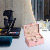 Maxbell Jewelry Case Portable Earrings Box Double Layers for Bathroom Travel Desktop Pink