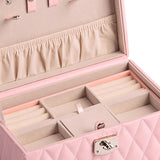 Maxbell Jewelry Case Portable Earrings Box Double Layers for Bathroom Travel Desktop Pink