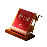 Maxbell 2025 Desk Calendar Hand Cranked Mechanical Calendar for Office New Year Home red