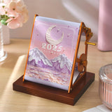 Maxbell 2025 Desk Calendar Hand Cranked Mechanical Calendar for Office New Year Home violet