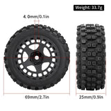 Maxbell 4Pcs RC Car Rubber Tires Good Grip 69mm Diameter Upgrade for 1:18 Car Trucks Black