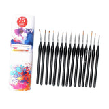 Maxbell 15x Nail Dotting Pen Nail Art Liner Brushes for Long Lines DIY Manicure Home Black