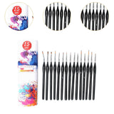 Maxbell 15x Nail Dotting Pen Nail Art Liner Brushes for Long Lines DIY Manicure Home Black