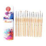 Maxbell 15x Nail Dotting Pen Nail Art Liner Brushes for Long Lines DIY Manicure Home Wood Color