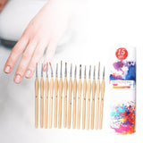 Maxbell 15x Nail Dotting Pen Nail Art Liner Brushes for Long Lines DIY Manicure Home Wood Color