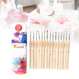 Maxbell 15x Nail Dotting Pen Nail Art Liner Brushes for Long Lines DIY Manicure Home Wood Color